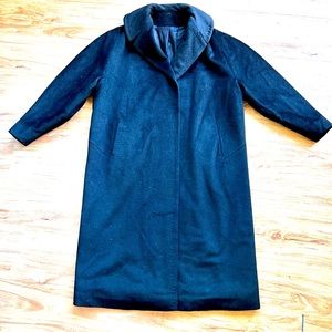 Vintage Cashmere Long Black Coat Silk Satin Lining Small Ebonique By Worumbo
